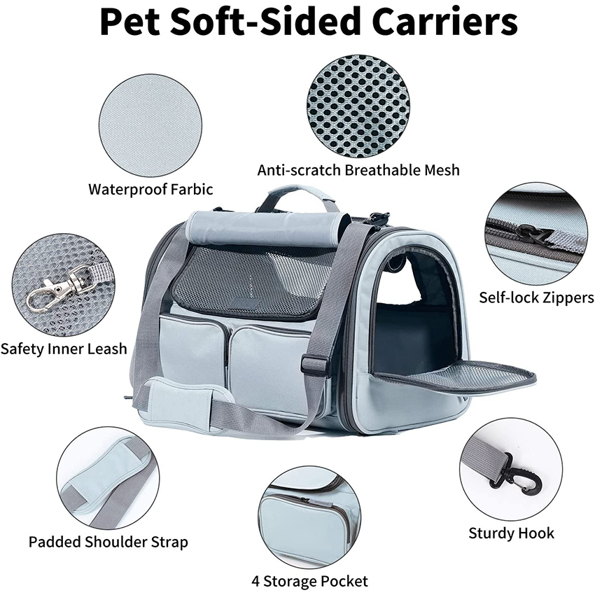 Soft Sided Dog Carrier, Collapsible Cat Travel Bag, Under 44 lb Small Medium Large Pet Carrier, Rollable Cover for Nervous Cats Pet Bag RJ206115