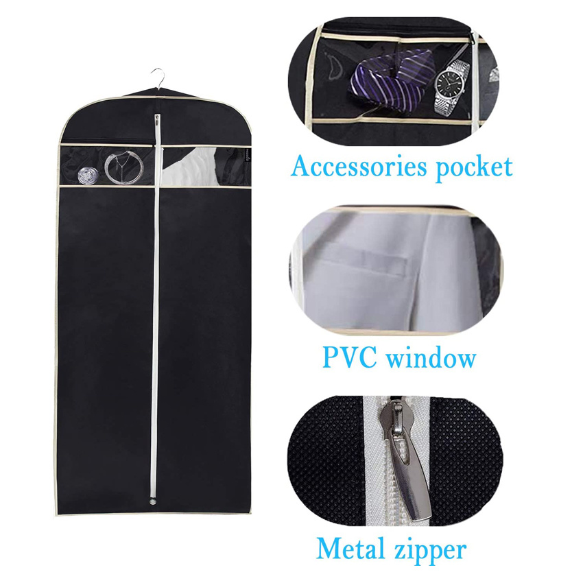 Gusseted Travel Garment Bag with Accessories Zipper Pocket Breathable Suit Garment Cover