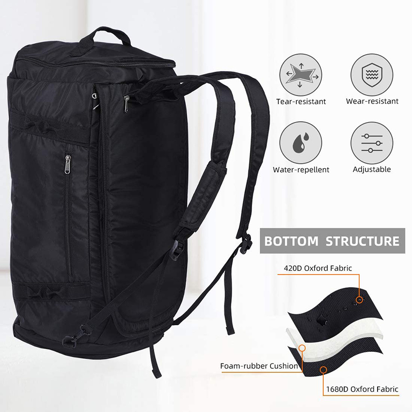 Travelling Foldable Carryon Black Duffel Bag with Shoes Compartment for Camping Touring Waterproof & Tear Resistant Weekender Duffel Bag