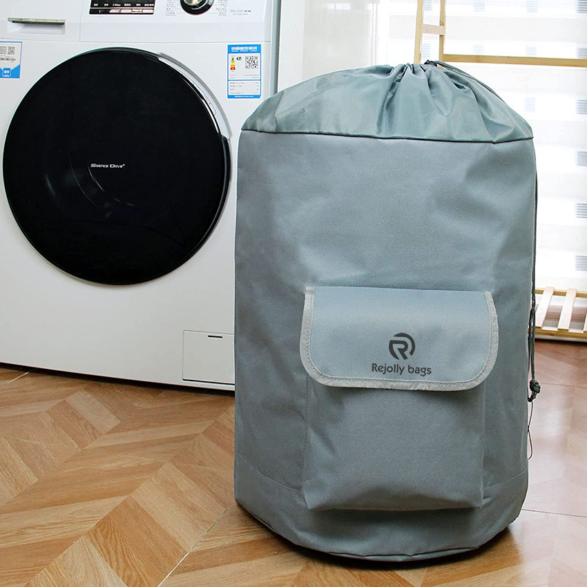 Padded Adjustable Shoulder Strap and Pocket for College Dorm, Durable Oxford Backpack Hamper Bag with Drawstring Closure for Travel Laundry Bag