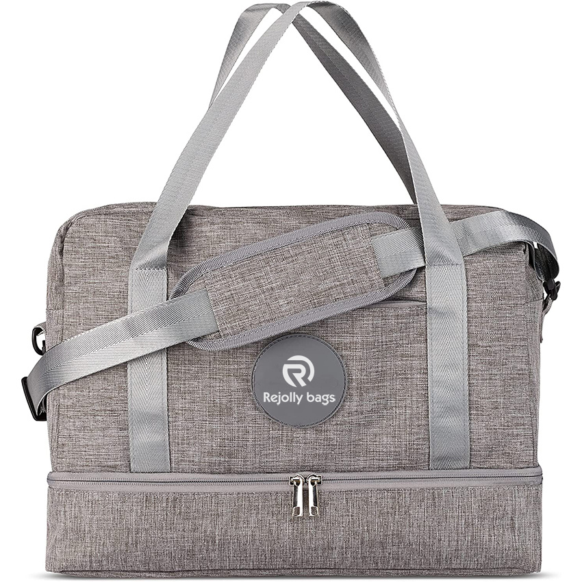 Large Capacity Weekender Bag, Lucid Grey, Canvas Overnight Travel Duffel with Shoe, Laptop, & Waterproof Compartments, Dust Protector & Foldable Travel Bag