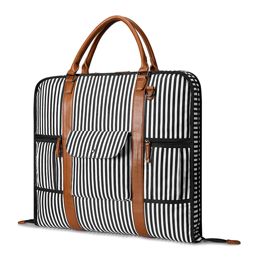 Vintage Fashion Portable Striped Suit Bag Weekend Travel Largegarment Bag