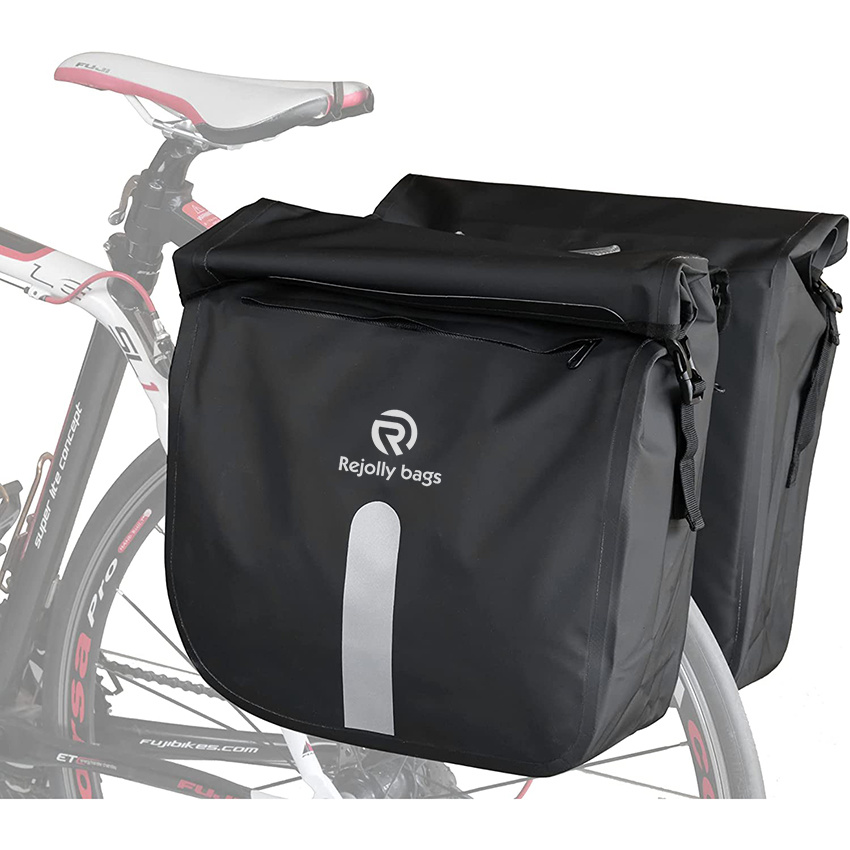 Waterproof Double Pannier Bike Bags Big Capacity for Rear Bicycle Rack, Carrying Handle, Safety Reflective Strips Bicycle Bag