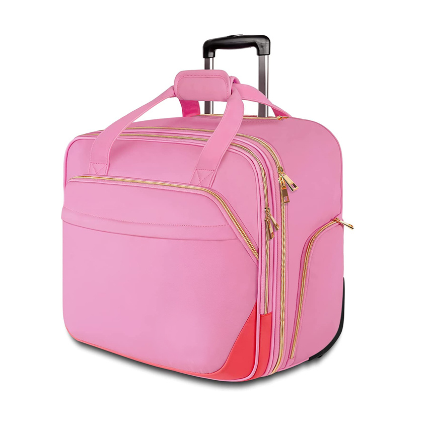 Pink Rolling Briefcase for Women Large Rolling Laptop Bag with Wheels