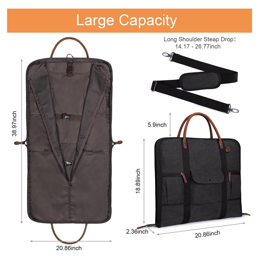 Multi-Purposes Garment Bag for Business Travel Canvas Leather Men Suit Cover