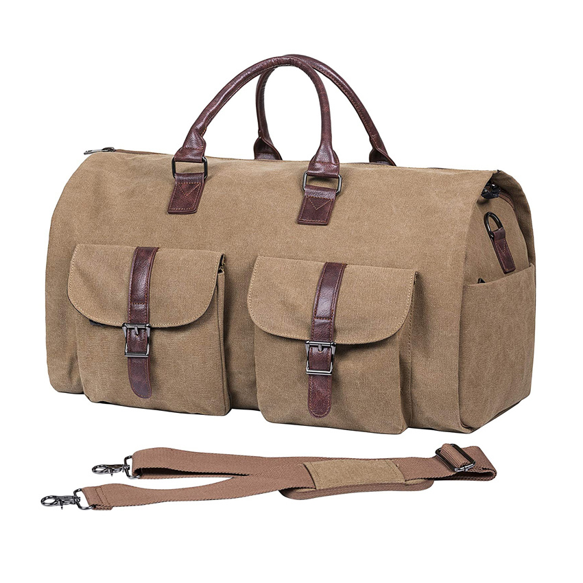 Brown Carry on Garment Bag Mens Suit Bag for Travel Business Large Canvas Duffel Bag