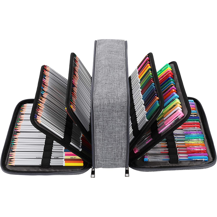 Colored Gel Pens Holder Organizer High Capacity Pencil Bag with Multilayer Compartments for Watercolor Pen Bag RJ21652