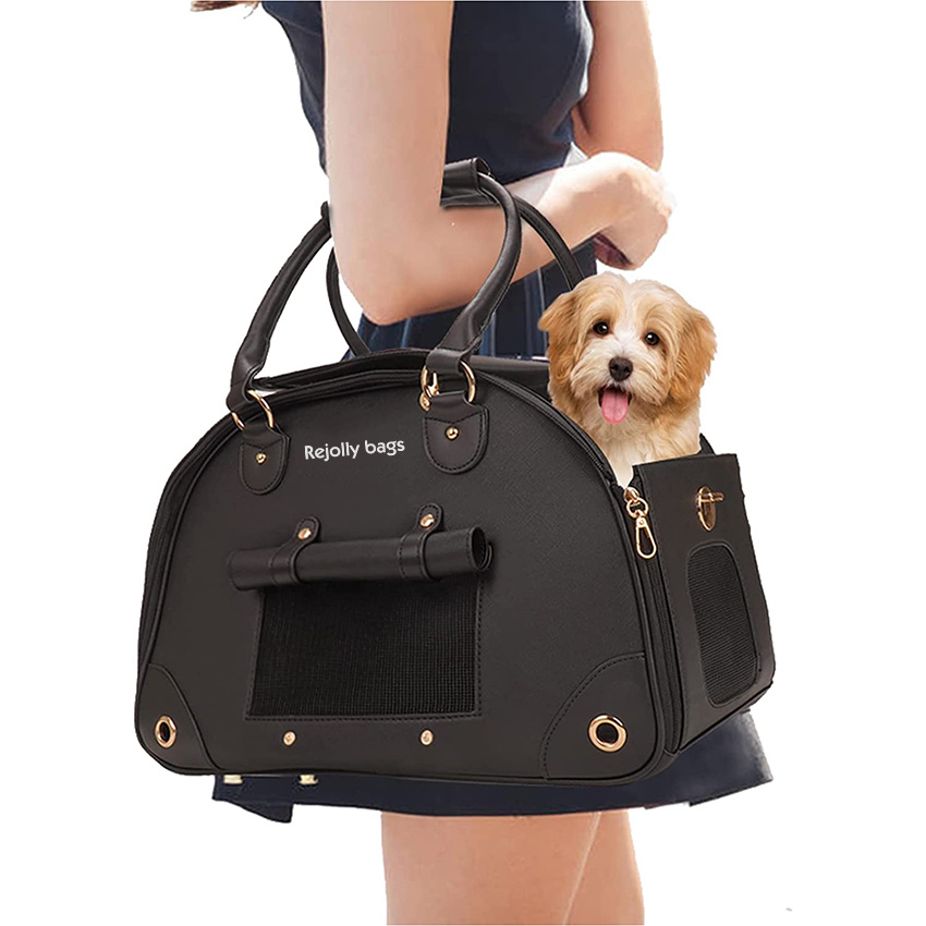Dog Cat Pet Carrier Foldable Premium PU Leather Purse Portable Tote Bag