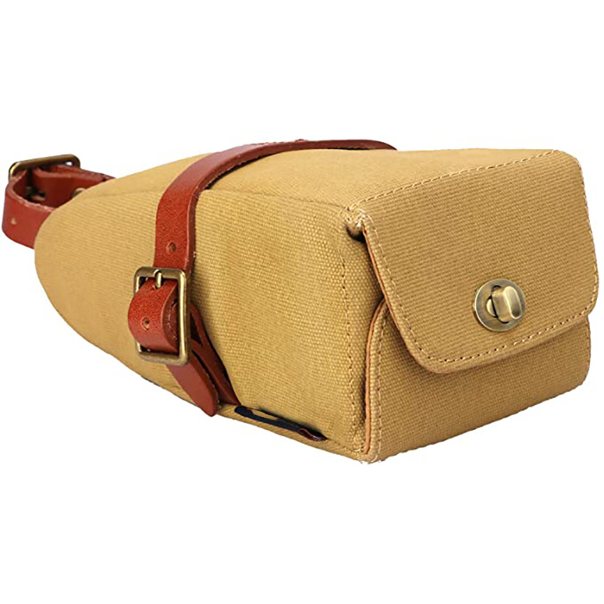 Canvas and Leather Strap-on Bicycle Seat Pouch Bike Saddle Pack Bag