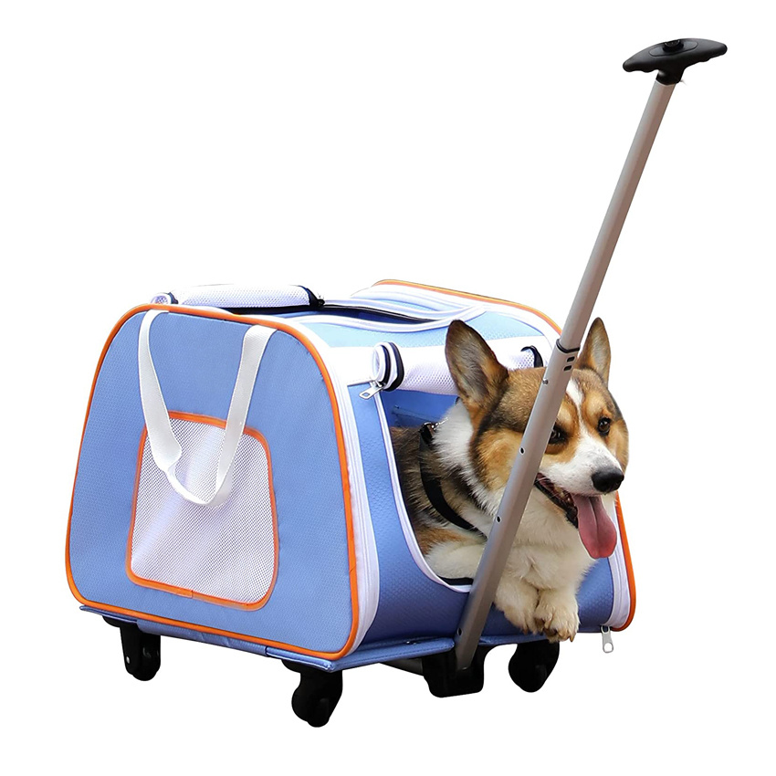 Pet Carrier with Wheels for Small Dogs Collapsible Medium Dog Carrier with Telescopic Handle