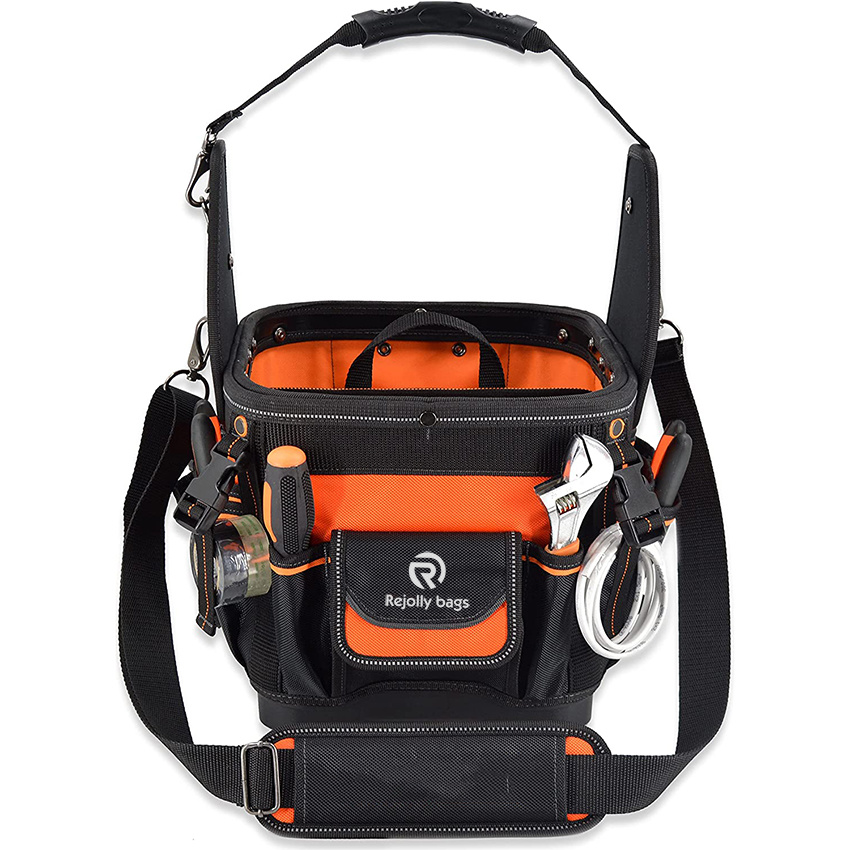 Nylon 24-Pockets Hard-Based Tool Bag, Open-Top Electrician Tool Bag, Electricians Tool Bag
