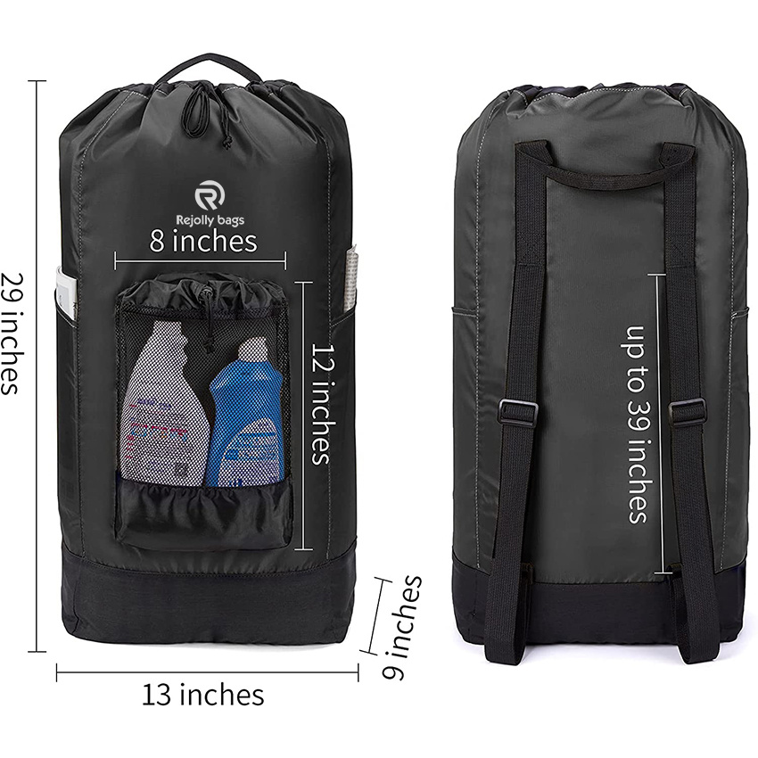 Foldable Laundry Bag Mesh Pocket 600d Durable Nylon Washing Backpack for College Dorm Laundry Bag