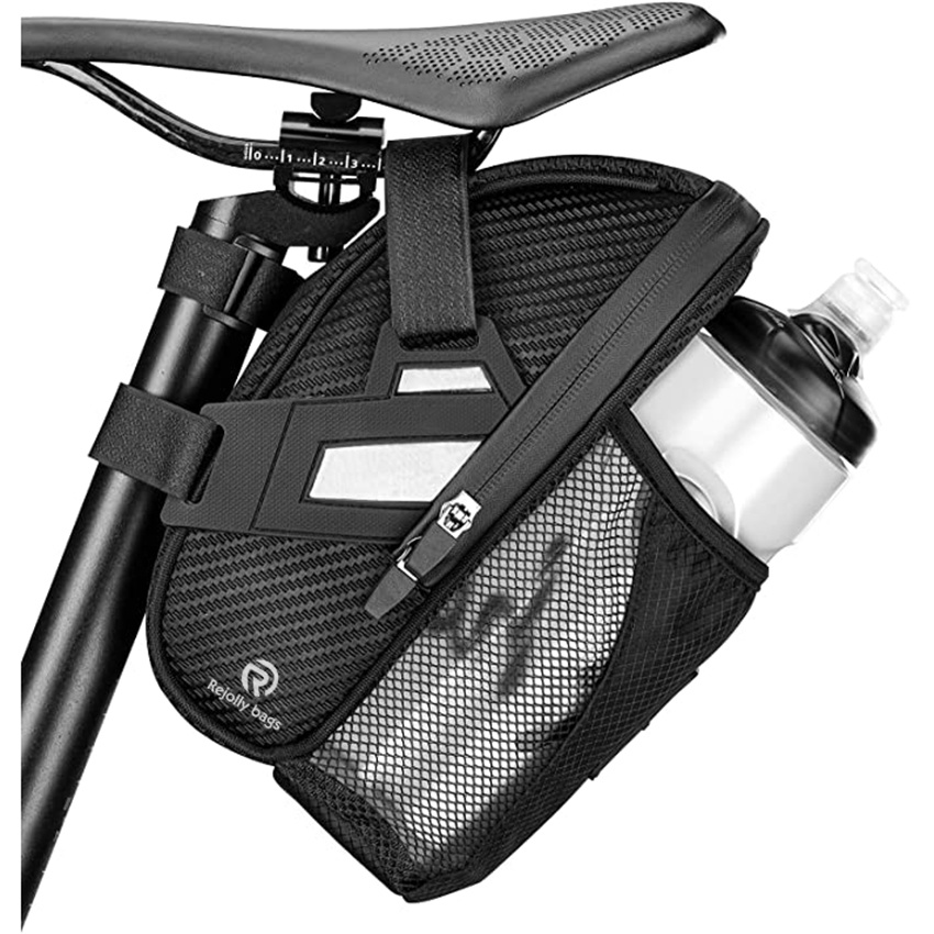 Bike Bag Under Seat, Strap-on Bike Seat Storage Bag, Cycling Wedge Pack with Water Bottle Holder, for Mountain Road Bikes Cycling Bag