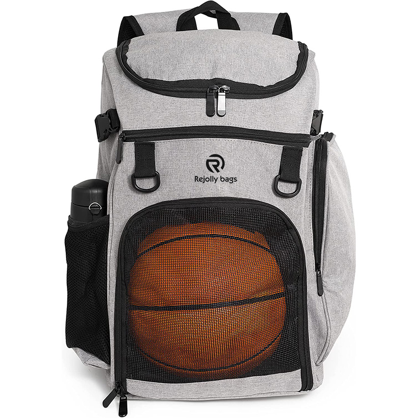 Large Gray Adult Sports Gym Backpack for Men and Women with Ball Compartment for Basketball, Volleyball, Soccer Ball Bag RJ19688