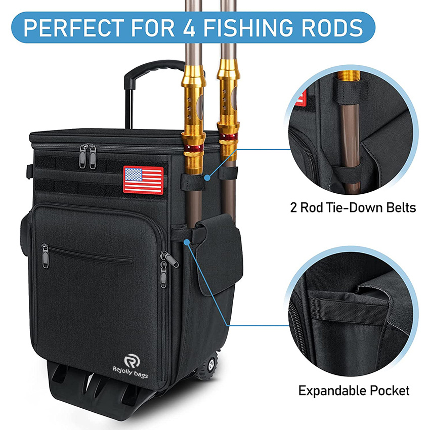 Rolling Tackle Box with Cooler, Large Fishing Bag with Wheels for 5 Trays Waterproof Bottom for Storage Gear Fishing Tackle Bag