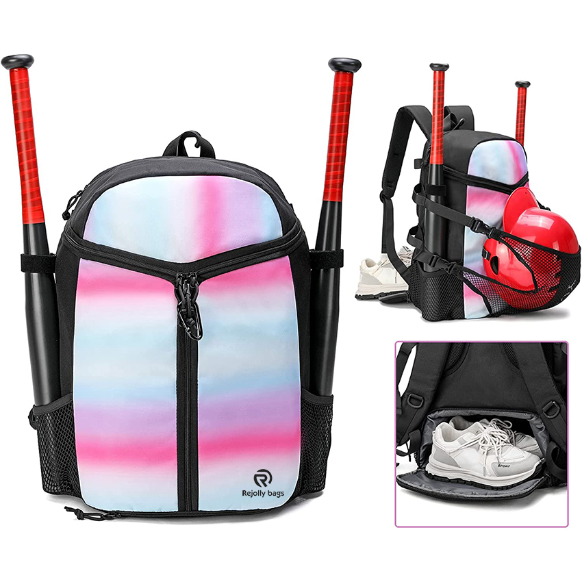Youth Softball Bat Backpack with Shoes Compartment, Lightweight Baseball Equipment bag with Fence Hook Hold 2 Bats Baseball Bags RJ19675