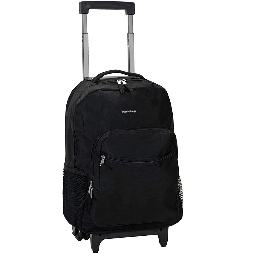 Wholesale High Quality Rockland Double Handle Black Rolling Backpack
