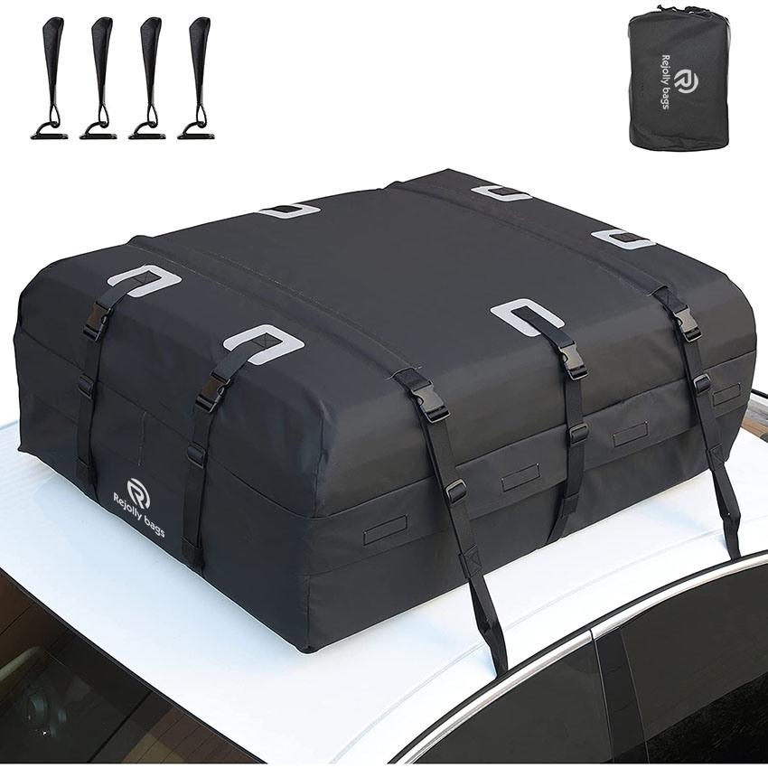 Waterproof Car Roof Luggage Bag, Weatherproof Soft Shell Rooftop Cargo Carrier Bag for Vehicles with or Without Rack, 4+2 Door Hooks Included Bag