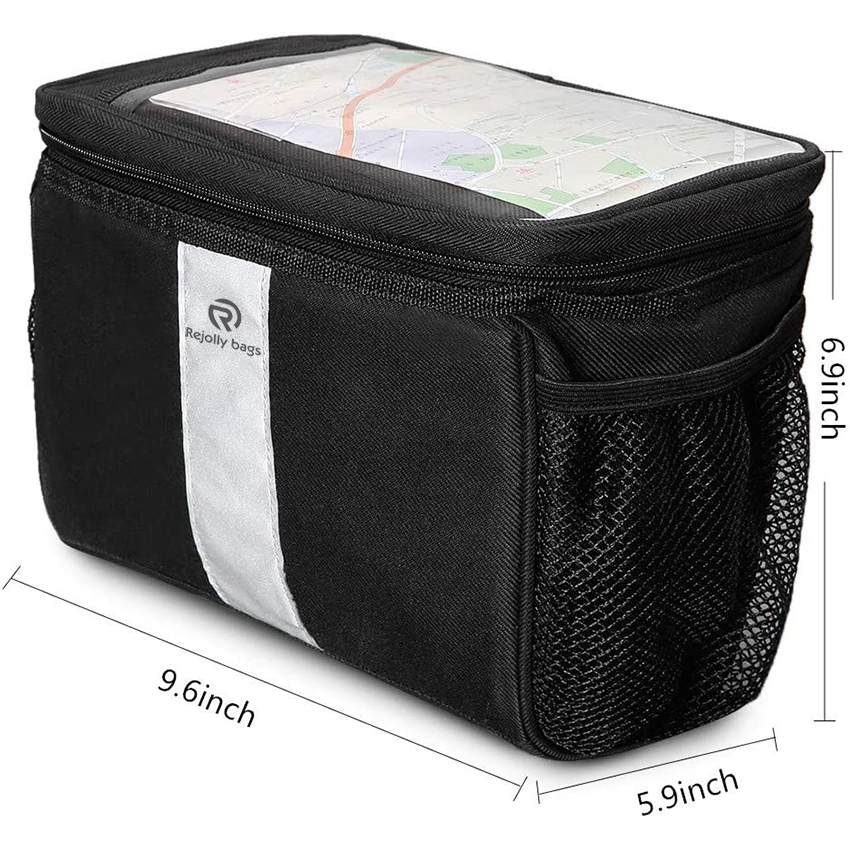 Bike Handlebar Bag Bicycle Insulated Cooler Bag with Reflective Strap Touchable Transparent Phone Pouch Bicycle Bag 