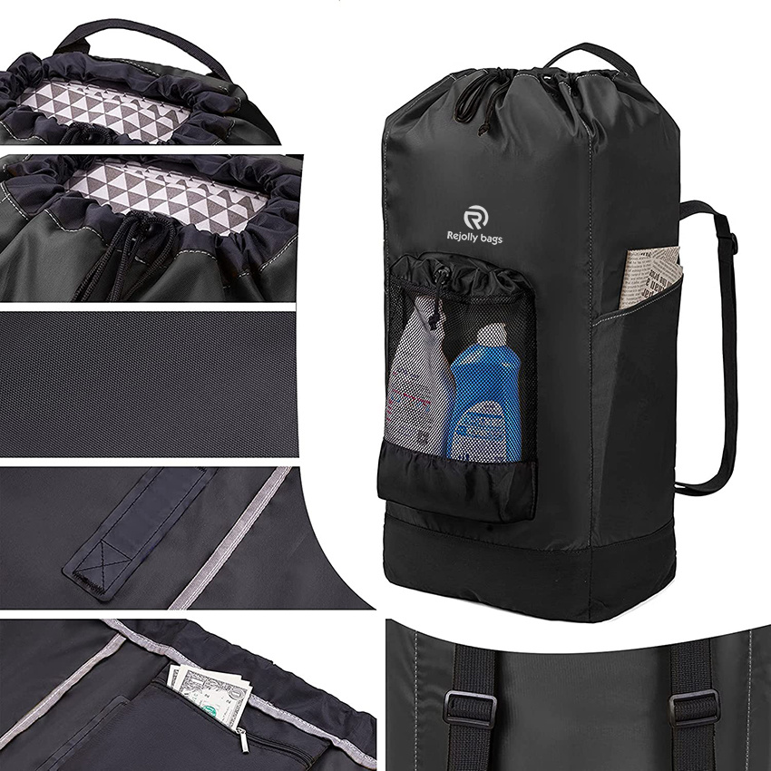 Foldable Laundry Bag Mesh Pocket 600d Durable Nylon Washing Backpack for College Dorm Laundry Bag