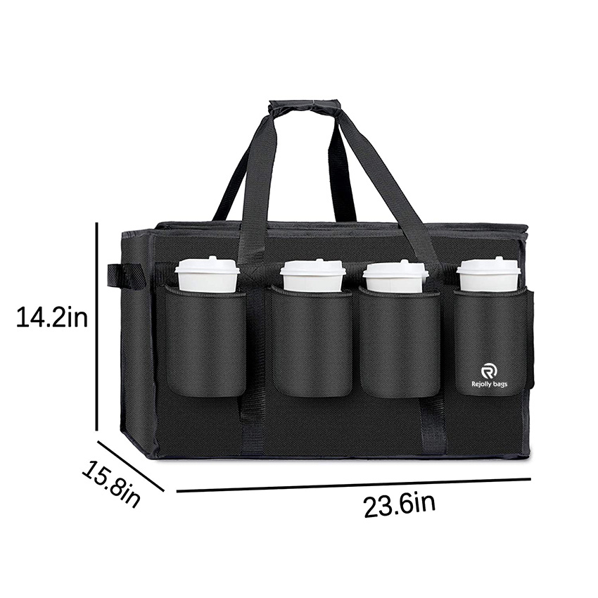 Hot Food Delivery Bags with 4 Drink and Cup Holder for Delivery Eats Catering Tea Bags Insulated Warming Carrying