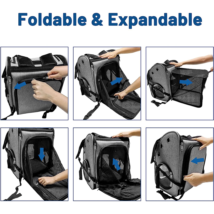 Foldable Cat Travel Backpack Carrier Pet Travel Bag Carrier Airline Approved Expandable Small Pet Carrier Pet Bag RJ20699