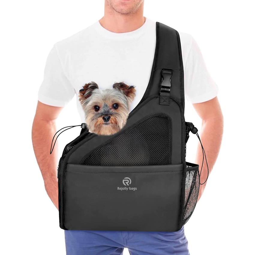 Hard Bottom Support and Hands Free Papoose Puppy Travel Bag Tote, Breathable Mesh Adjustable Padded Strap Pocket Safety Belt Pet Bag RJ206112