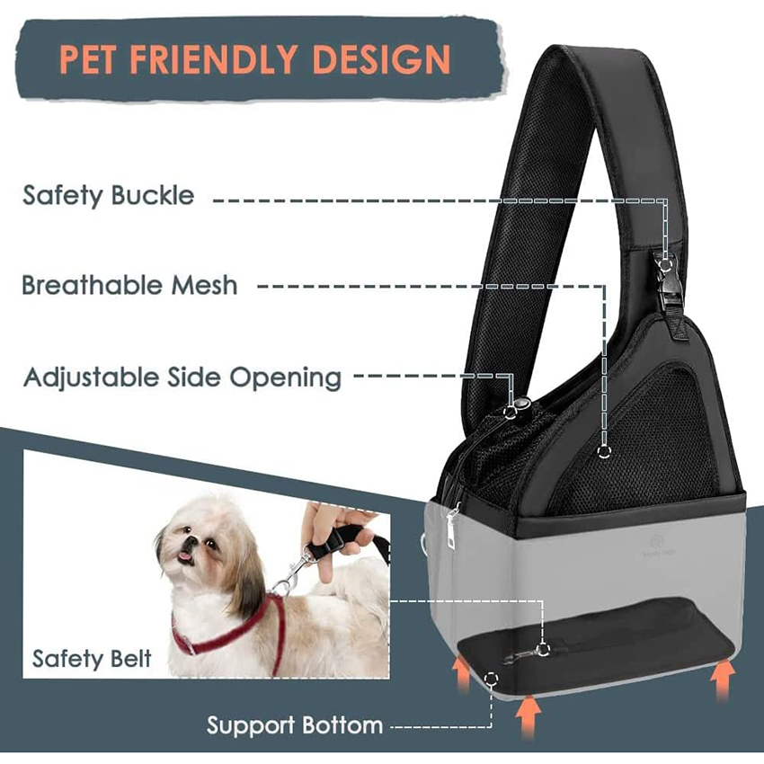 Hard Bottom Support and Hands Free Papoose Puppy Travel Bag Tote, Breathable Mesh Adjustable Padded Strap Pocket Safety Belt Pet Bag RJ206112