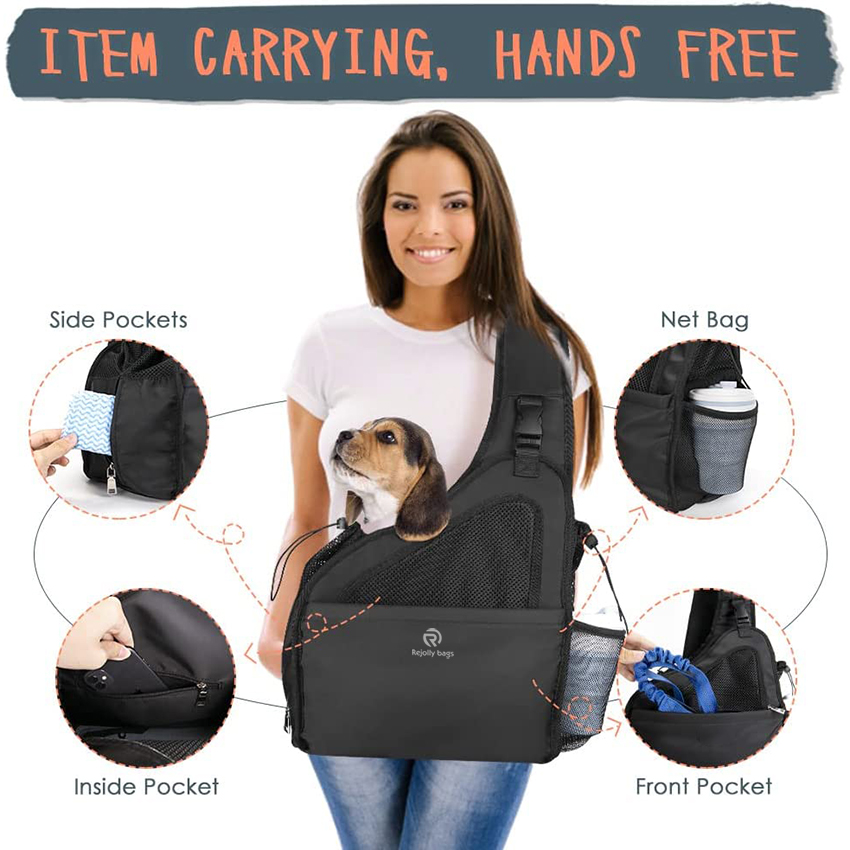 Hard Bottom Support and Hands Free Papoose Puppy Travel Bag Tote, Breathable Mesh Adjustable Padded Strap Pocket Safety Belt Pet Bag RJ206112