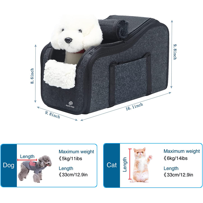 Dog Car Seat Center Console Car Seat for Small Pets Portable Booster Seat Cats and Dogs Travel Bags Fully Detachable and Washable Front Seats Pet Bag RJ20697