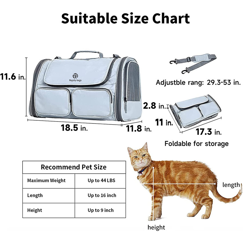 Soft Sided Dog Carrier, Collapsible Cat Travel Bag, Under 44 lb Small Medium Large Pet Carrier, Rollable Cover for Nervous Cats Pet Bag RJ206115