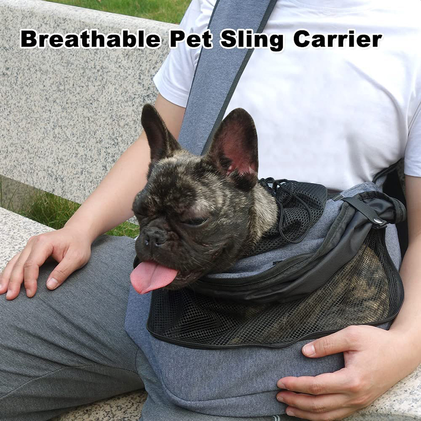 Dog Sling Carrier Puppy Carrier Openable Breathable Mesh Hands-Free Small Dog Carry Travel Bag Large Space Pet Carrier for Outdoor Hiking Pet Bag RJ20696