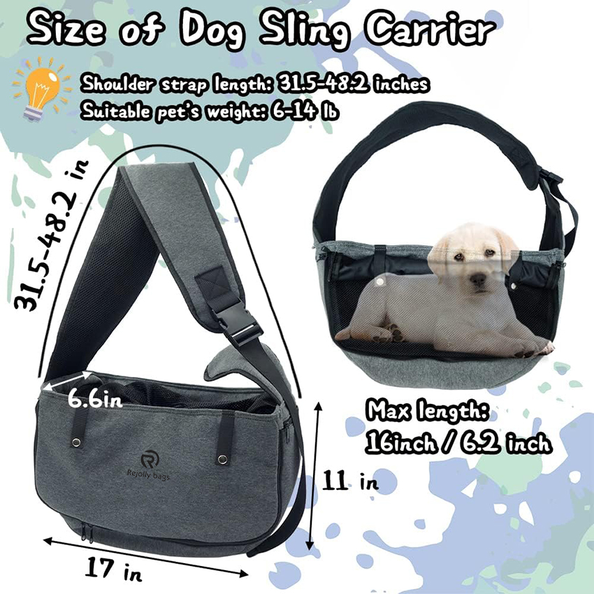 Dog Sling Carrier Puppy Carrier Openable Breathable Mesh Hands-Free Small Dog Carry Travel Bag Large Space Pet Carrier for Outdoor Hiking Pet Bag RJ20696