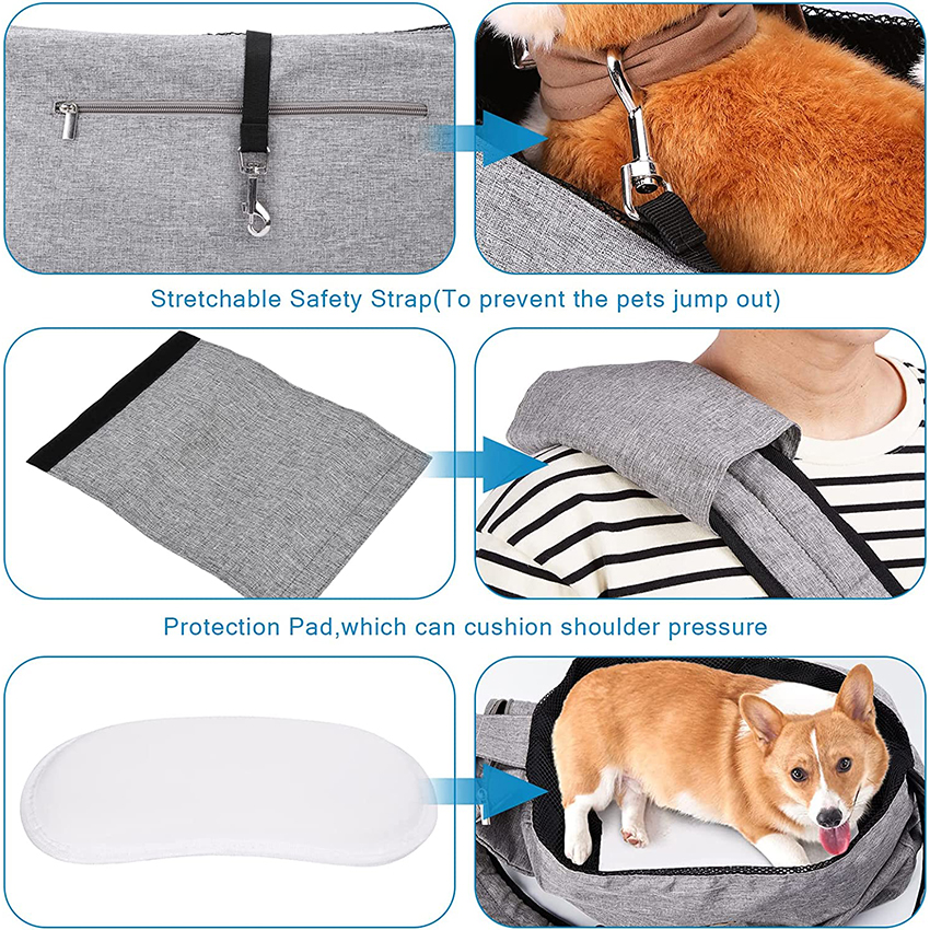 Extra-Large Dog/Cat Sling Carrier Reversible and Hands-Free Dog Bag with Adjustable Strap and Pocket Shoulder Pad for Outdoor Travel Hiking Pet Bag RJ206110