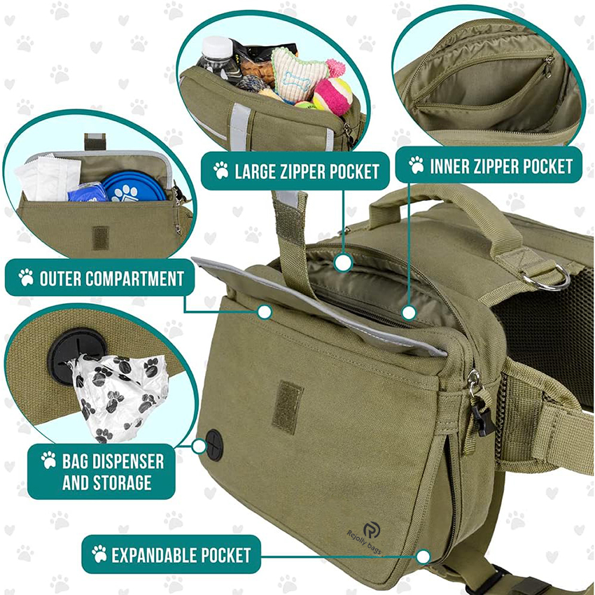 Dog Backpack for Medium Large Dogs, Dog Saddle Bag For Dogs to Wear with Reflective Safety Side Pockets Hiking Camping Pet Bag RJ206116