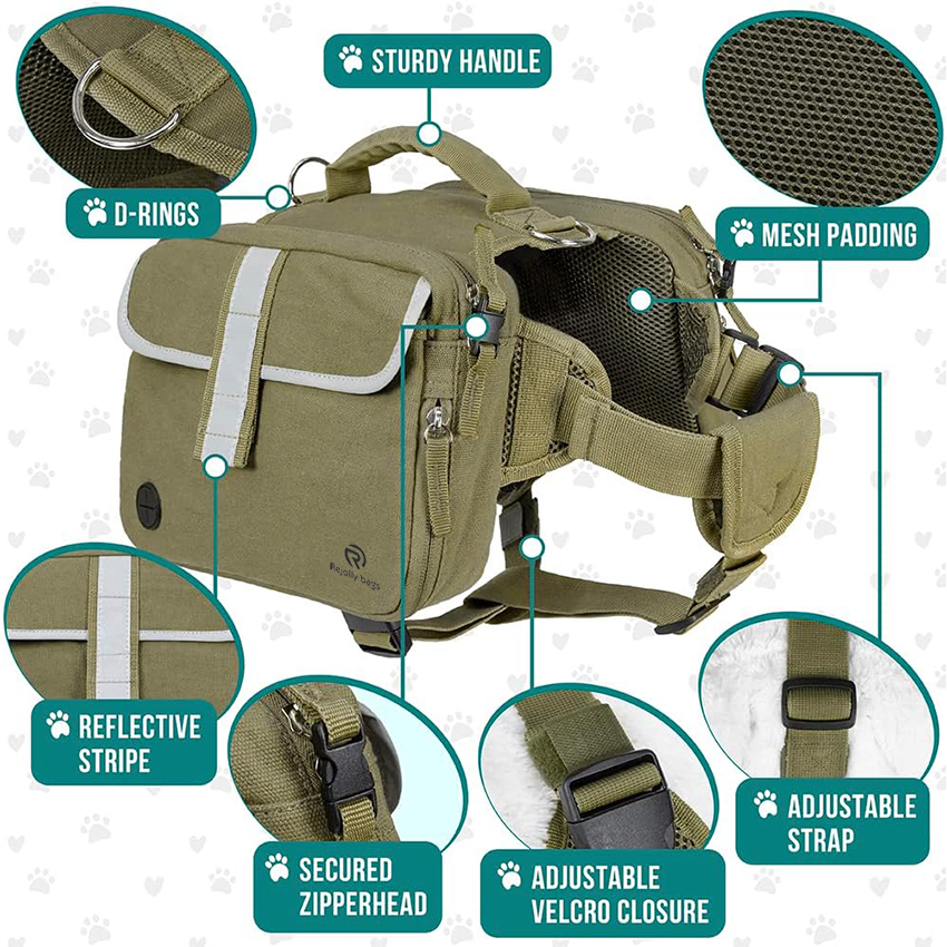 Dog Backpack for Medium Large Dogs, Dog Saddle Bag For Dogs to Wear with Reflective Safety Side Pockets Hiking Camping Pet Bag RJ206116