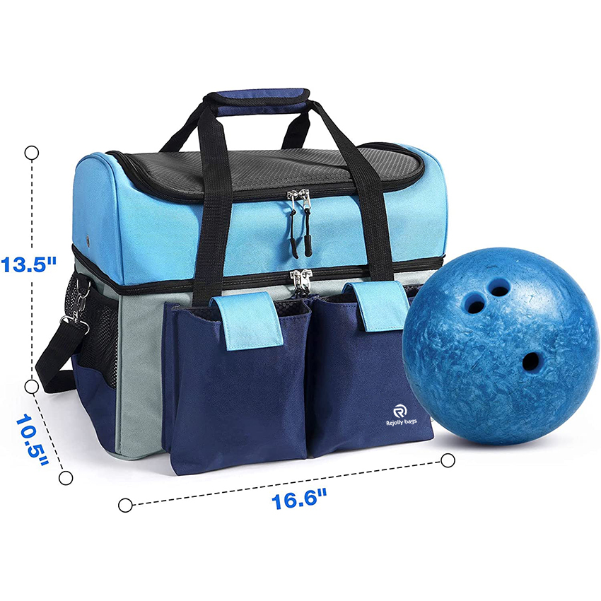 Bowling Bag 2 Ball Tote with Anti-rolling Ball Holders & Fastening Straps, Top Compartment Fits Men's Shoes Sports Bag RJ196150