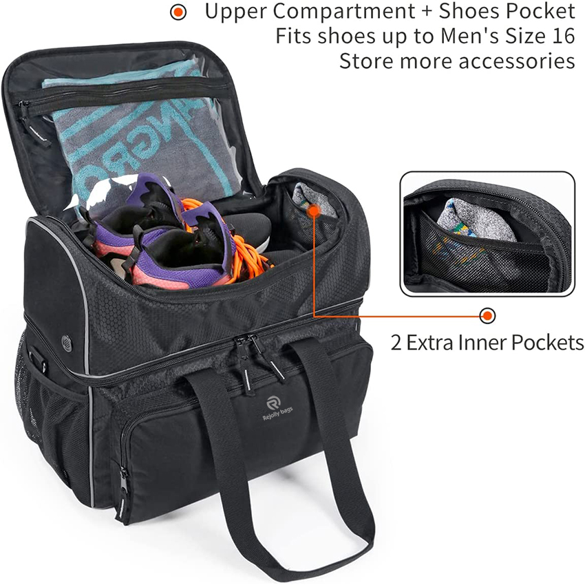 Two Ball Bowling Bags with Double Ball Holder - Fits Bowling Shoes Up to Mens Size 16 and Accessories Sports Bag RJ196157