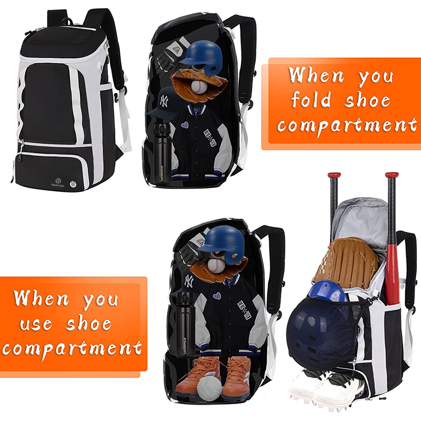 Large Capacity Softball Bag with Shoes Compartment, for Youth and Adult, Lightweight Baseball Equipment Bag with Fence Hook Holds Bat, Helmet Baseball Bags RJ19679