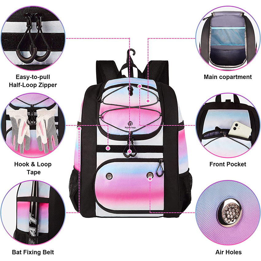 Lightweight Youth Baseball Backpack with Shoe Compartment, Baseball Bag with Fence Hook for TBall Bat & Equipment Baseball Bags RJ19654