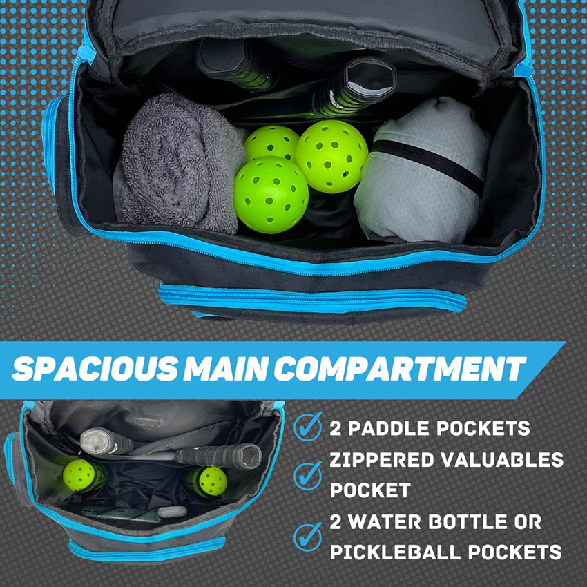 Pickleball Backpack for Men and Women - Fits 2 to 4 Paddles - Shoe Compartment, Fence Hook, Storage Pockets for 2 Water Bottles Storage Sports Bag RJ196148