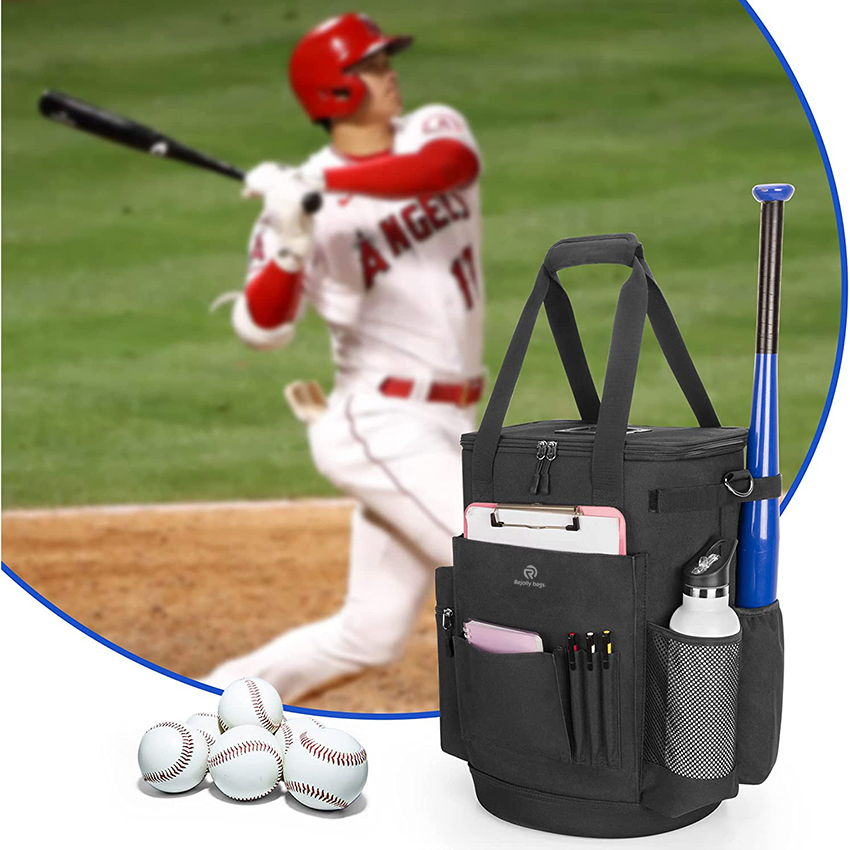 Ball Bucket Bag with Large Capacity, Baseball Coach Bag with Anti-Slip Bottom, Softball Ball Bag with Large Space for Bat, Gloves Baseball Bags RJ19664