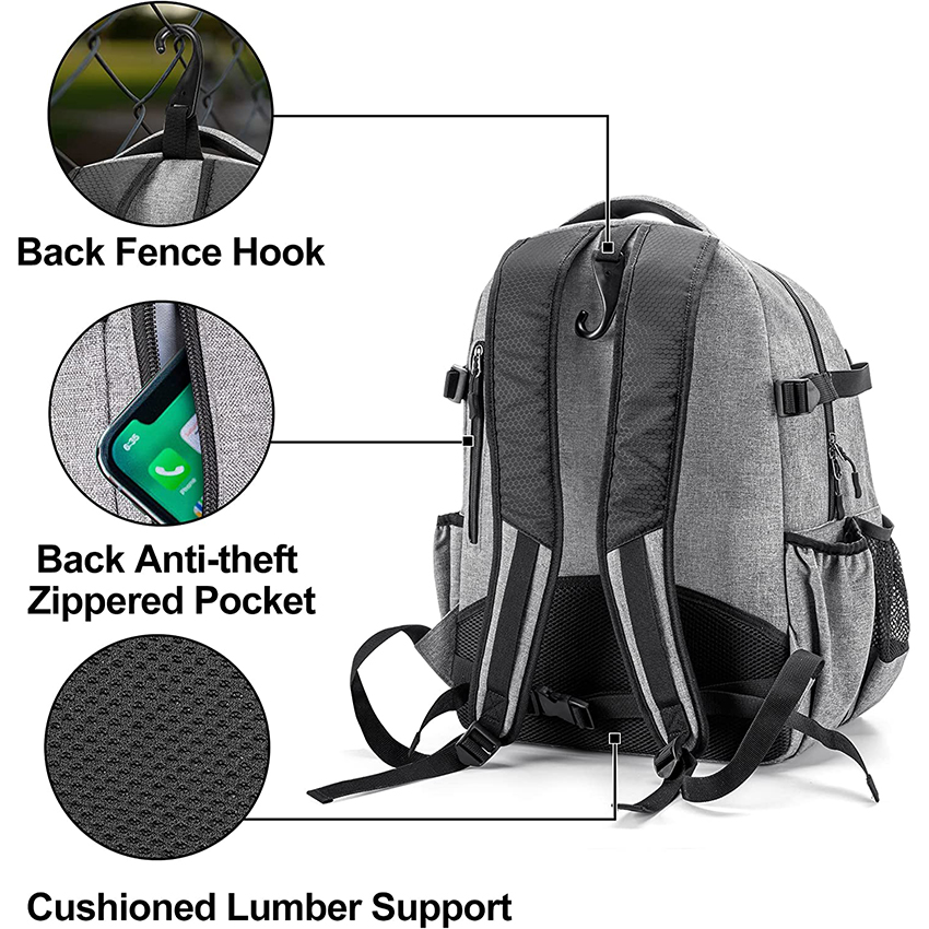 Baseball Backpack with Separate Shoe Space, Softball Bat Bag Holds Up To 4 Bats, Hence Hook And Multi Pockets for Essentials Baseball Bags RJ19650