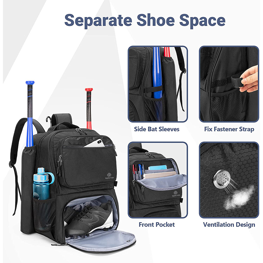 Baseball Bag Backpack with 2 Bat Sleeves, Softball Equipment Bag for Youth and Adults with Separate Shoe Compartment Baseball Bags RJ19655