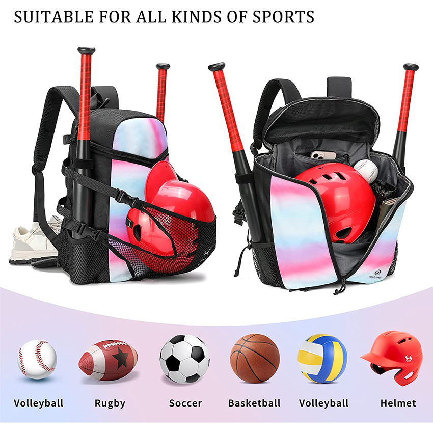 Youth Softball Bat Backpack with Shoes Compartment, Lightweight Baseball Equipment bag with Fence Hook Hold 2 Bats Baseball Bags RJ19675