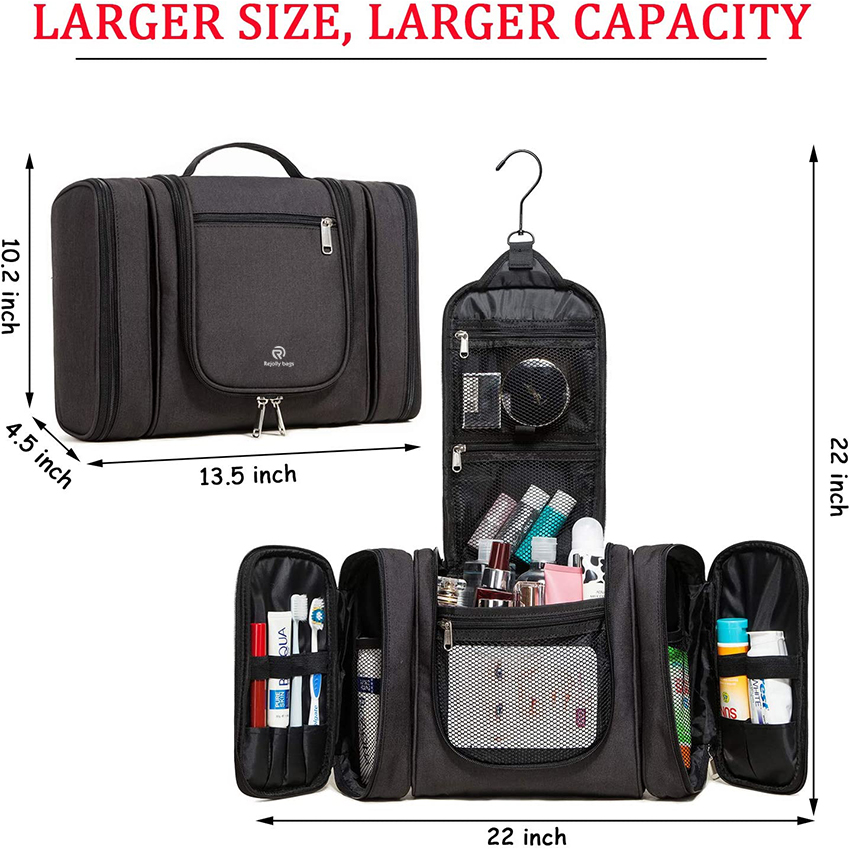 Large Hanging Toiletry Bag, 3 in 1 Travel Makeup Bag with 2 Removable Storage Bags for Women, Men and Baby Waterproof Shaving Cosmetic Bags RJ21699