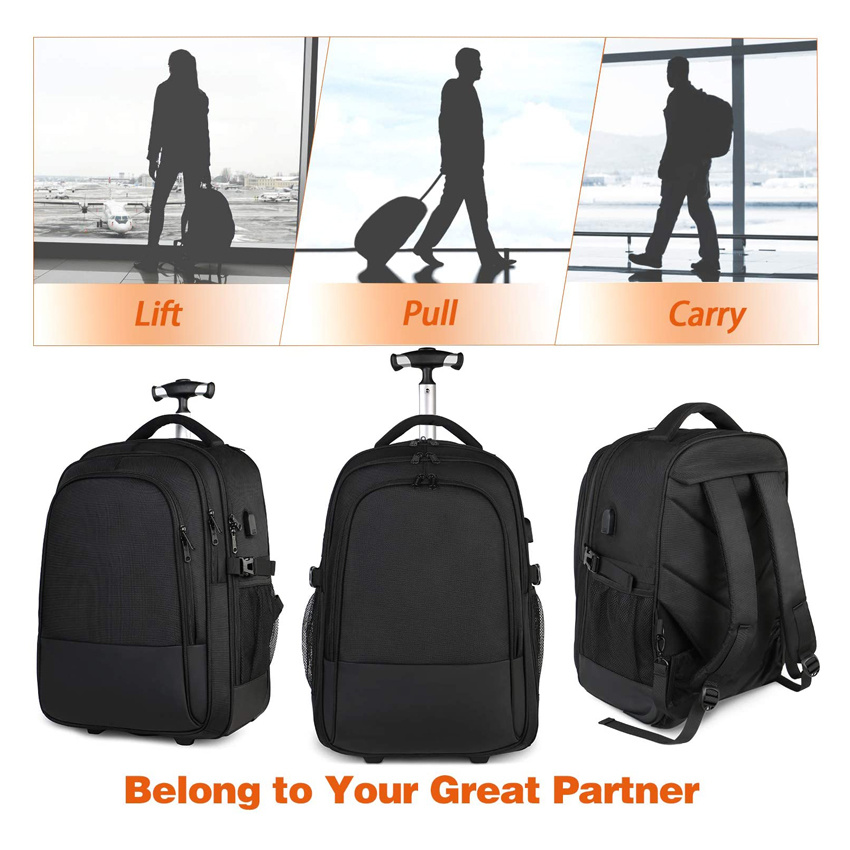 Durable Roller College School Computer Bag Water Resistant Business Travel Carry on Wheeled Backpack