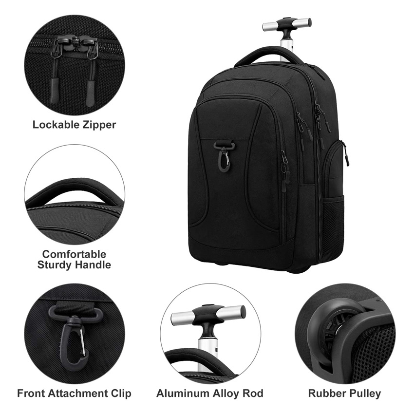 Rolling Backpack Waterproof Wheeled Backpack Carry-on Trolley Luggage Suitcase