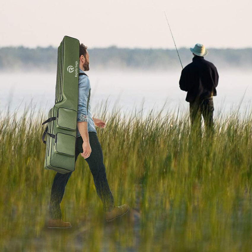 Waterproof Fishing Rod Reel Bag Organizer Fishing Travel Bag, Oxford Large Capacity Fishing Tackle Storage Bag Fishing Pole Case Bag