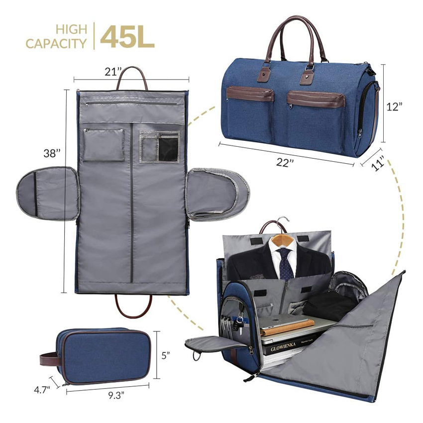 Convertible Garment Bag with Toiletry Bag 2 in 1 Hanging Suitcase Suit Travel Bags